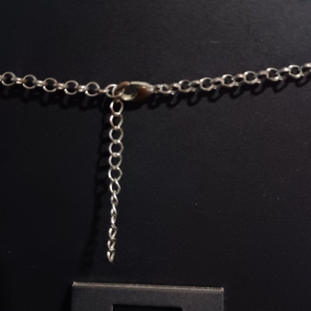 Vintage Silver-Toned Black Enamel w/ Granulated Bottoms Necklace, 16" - Picture 2 of 2